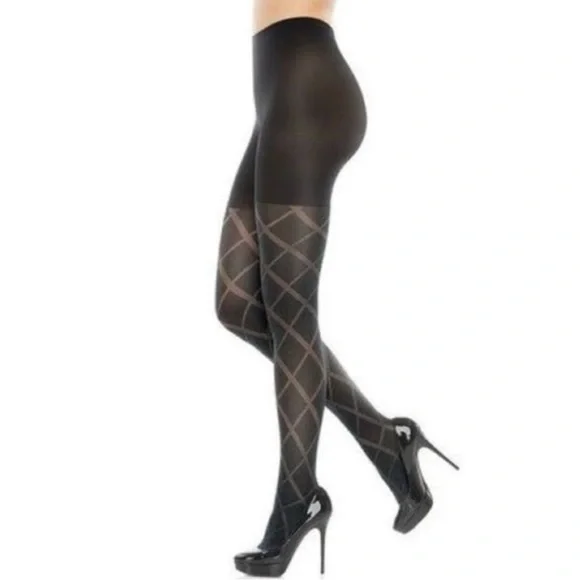 NWT Love Your Assets Black Flipside Diamond Shaping Tights, Size 2 (M) - Picture 1 of 6